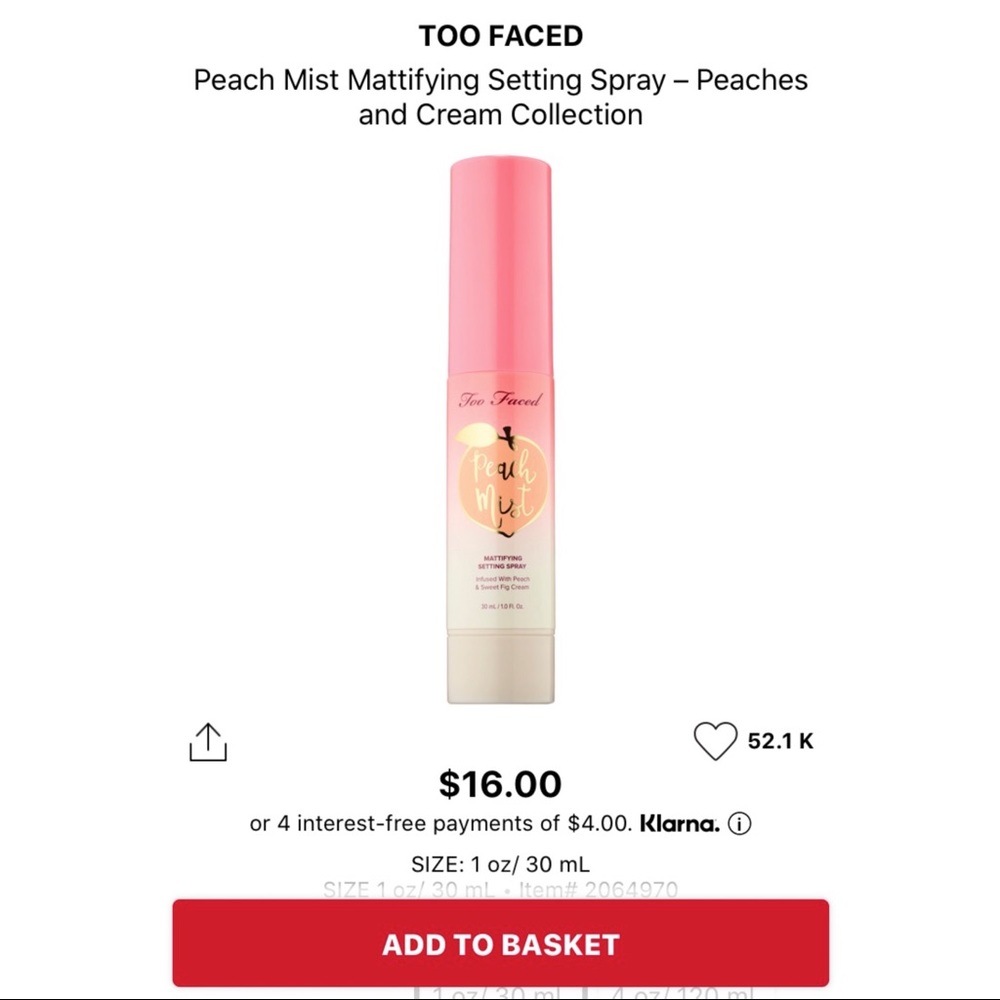 Too Faced Peach Mist Setting Spray